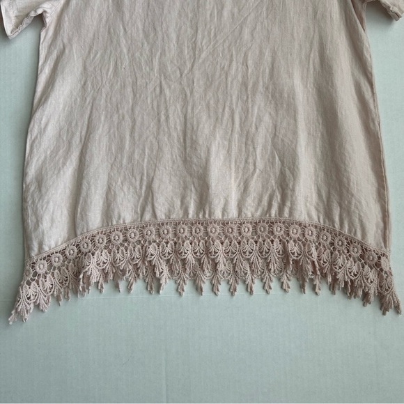 Terzo Millennio Women’s Pink‎ Short Sleeve Linen Crochet Lace Top Medium - Picture 9 of 10